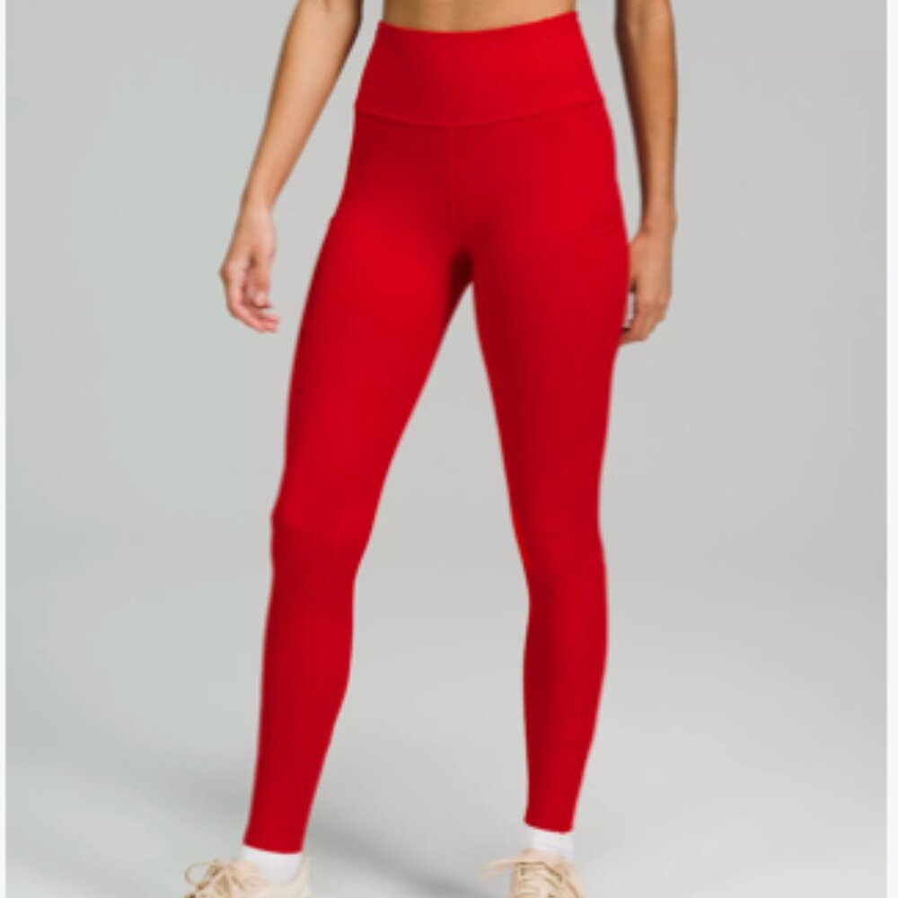LULULEMON FAST AND FREE HIGH RISE TIGHT 28" SIZE: 4  RED